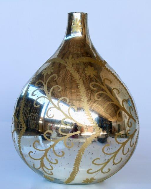 Silver & Gold Etched Glass Vase